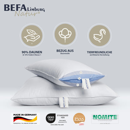 BEFA NATUR Daunenkissen 3-Kammer 80x80 cm - 90% Daunen