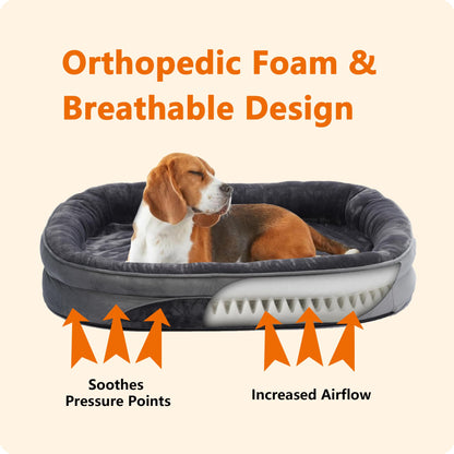 HMTOPE Orthopädisches Hundebett Hundesofa, 106 x 79 cm, Dunkelgrau