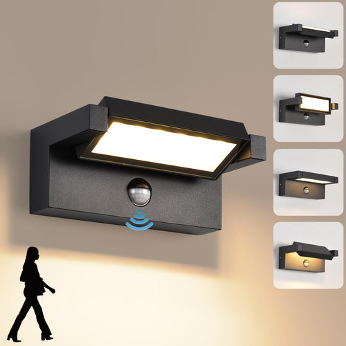 LED Wandleuchte Aussen/Innen 22W Bewegungsmelder Warmweiss – Schwarz. Moderne schwarze LED-Leuchte mit Bewegungsmelder für Aussen/Innen.