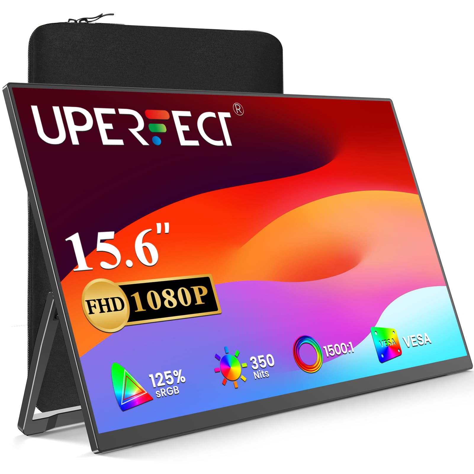 UPERFECT Portable Monitor Display – 15,6" Full HD IPS. Schlank, dunkel. Erweitert Laptop-/Smartphone-Displays mobil via USB-C/HDMI.