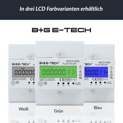 B+G E-Tech Drehstromzähler FLDS100-DR für Hutschiene, 100A, S0, LCD