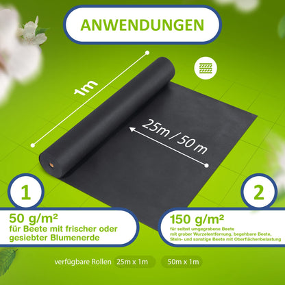 LILENO HOME Unkrautvlies Gartenvlies 100 m², 50 g/m², 1 x 100 m