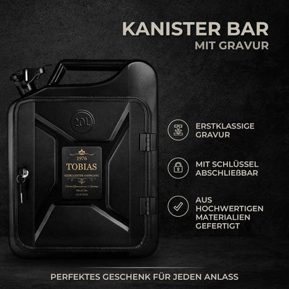 Maverton Kanister-Bar 20L, abschliessbar, schwarz, mit Gravur