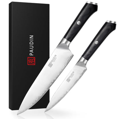 PAUDIN Messerset 2-teilig, Kochmesser 20 cm & Allzweckmesser 12,7 cm mit schwarzem Holzgriff
