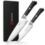 PAUDIN Messerset 2-teilig, Kochmesser 20 cm & Allzweckmesser 12,7 cm mit schwarzem Holzgriff