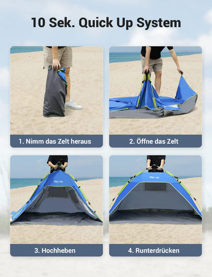 Glymnis Strandmuschel Quick Up mit UV-Schutz 50+ für 3-4 Personen