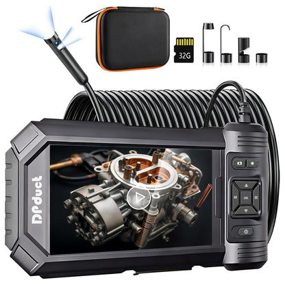 DPduct Endoskopkamera HD808B-10M Dual Lens mit Licht, 10 m, schwarz mit 5-Zoll-IPS-Display und LED-Beleuchtung