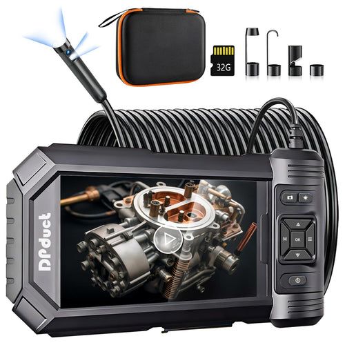 DPduct Endoskopkamera HD808B-10M Dual Lens mit Licht, 10 m, schwarz mit 5-Zoll-IPS-Display und LED-Beleuchtung