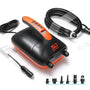 Swonder SUP Pumpe Elektrisch 20PSI Hochdruck Zweistufig: kompakte, dunkle Pumpe zum zweistufigen elektrischen Aufblasen von SUPs auf 20PSI.