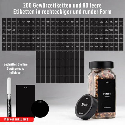 Deco haus Gewürzgläser eckig, 36er Set mit Streueinsatz & Etiketten