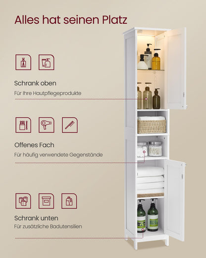 VASAGLE BBC566W03 Bad Hochschrank mit Beleuchtung Wolkenweiss