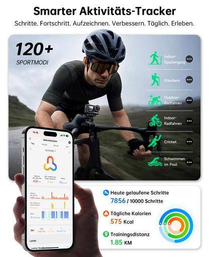 Gydom Smartwatch Herren IDW28 mit Telefonfunktion, 1,85 Zoll, schwarz