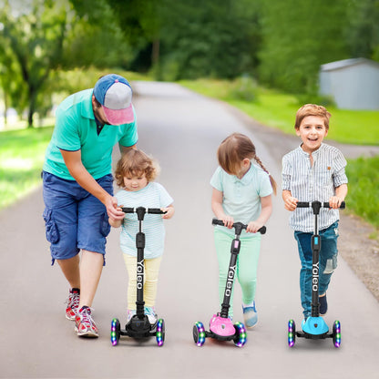 YOLEO Kinderroller Dreiradscooter, 4-fach höhenverstellbar, Rosa