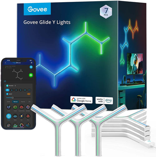Govee Glide Y RGBIC LED Gaming Wandleuchten - 7er Pack: Y-förmige, modulare RGBIC LED-Panels für dynamische Gaming-Raumbeleuchtung.