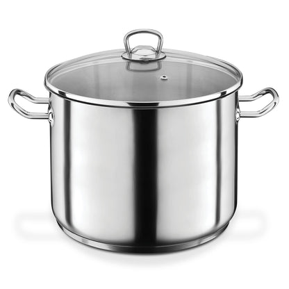 GSW Profi-Jumbotopf Kochtopf – Edelstahl 28cm 15L Silber. Runder Topf aus glänzendem Edelstahl. Perfekt zum Zubereiten großer Speisenmengen.