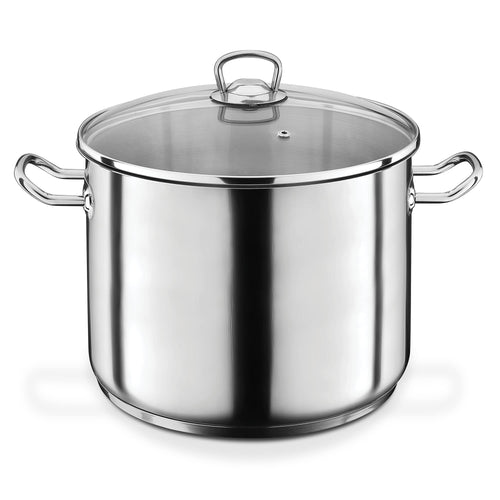 GSW Profi-Jumbotopf Kochtopf – Edelstahl 28cm 15L Silber. Runder Topf aus glänzendem Edelstahl. Perfekt zum Zubereiten großer Speisenmengen.
