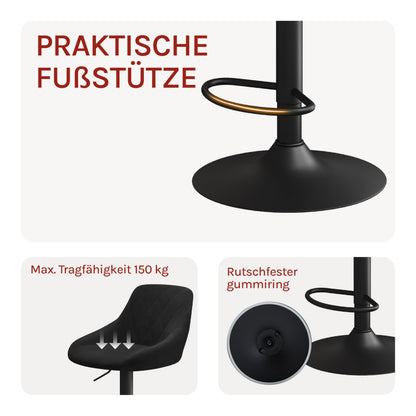 WOLTU Barhocker 2er Set - Samt, höhenverstellbar, schwarz