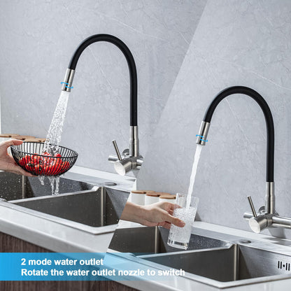 LakeBayMZC Wandarmatur Küche Edelstahl – Flexibler Auslauf, 2 Strahlarten