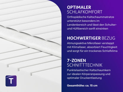 Traumnacht Basis orthopädische 7-Zonen Kaltschaum Matratze - H4, 90x200cm
