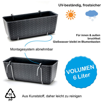 BigDean Blumenkästen 4er Set Balkon-Geländer, Rattan-Optik, Anthrazit