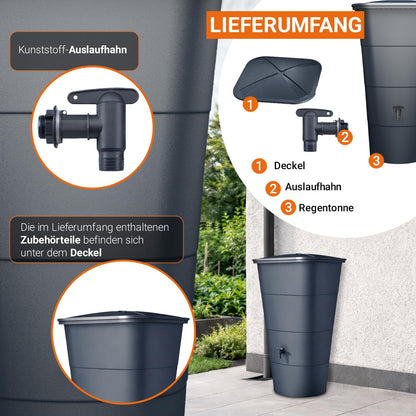 GARANTIA Ibiza Regentonne eckig 200 Liter Graphite Grey mit Deckel