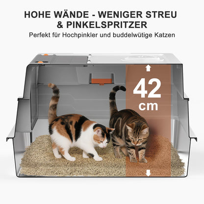MIXJOY Katzenklo Edelstahl XXL mit Deckel, 71 x 51 x 42 cm