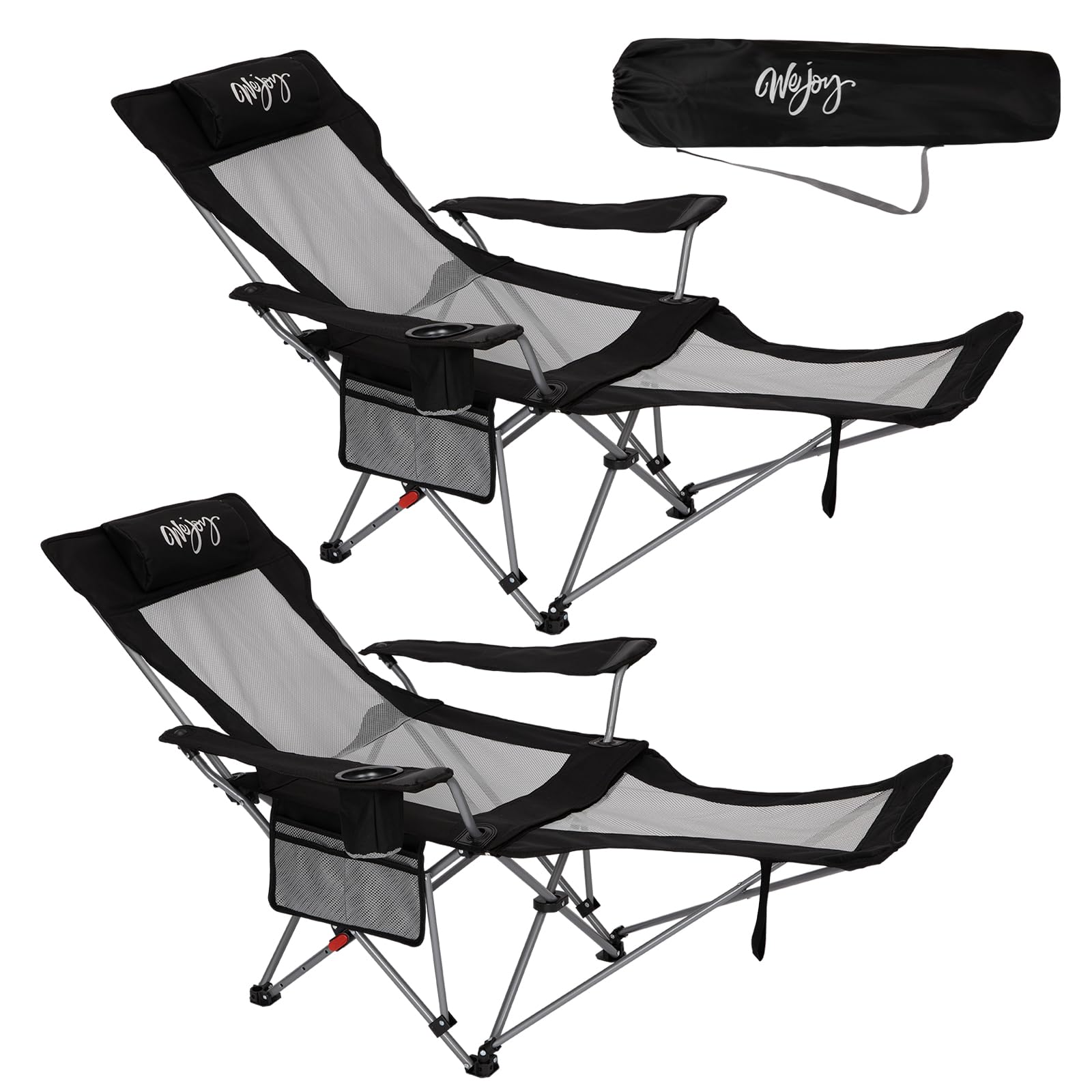 WEJOY 2-in-1 Faltstuhl mit Fussstütze - Schwarz/Grau 2er Set. Zwei faltbare Stühle in Schwarz/Grau mit integrierter Fussstütze. Dient als flexible Sitzlösung.