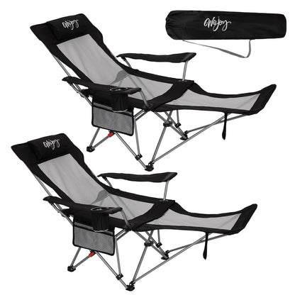 WEJOY 2-in-1 Faltstuhl mit Fussstütze - Schwarz/Grau 2er Set. Zwei faltbare Stühle in Schwarz/Grau mit integrierter Fussstütze. Dient als flexible Sitzlösung.