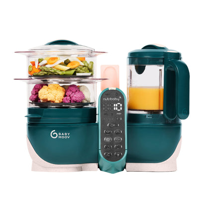 Babymoov Nutribaby Plus Babynahrungszubereiter - Opal Green: Kompakter Dampfgarer und Mixer für frische Babynahrung.
