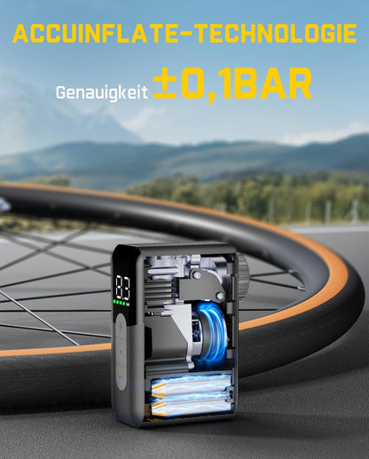 Fanttik X10 Ace Mini Akku-Fahrradpumpe mit Manometer, 8,3 Bar