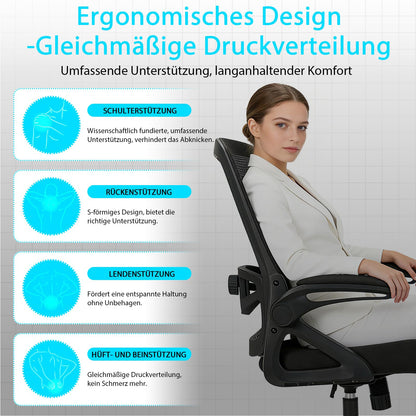 Milacyee Ergonomischer Bürostuhl M01 mit 4D-Lendenstütze, Schwarz