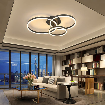 ZMH LED Deckenleuchte Wohnzimmer 3 Ringe Schwarz Dimmbar 82cm