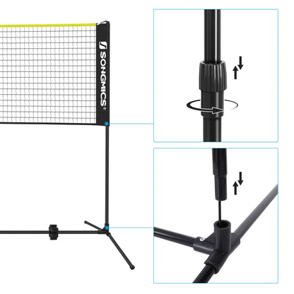 SONGMICS Badmintonnetz 4 m, höhenverstellbar, tragbar, Schwarz-Gelb