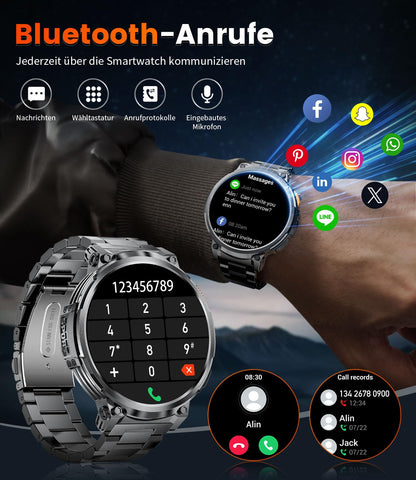 DREMAC FV6 Smartwatch Herren mit 1,85'' HD-Display und Taschenlampe