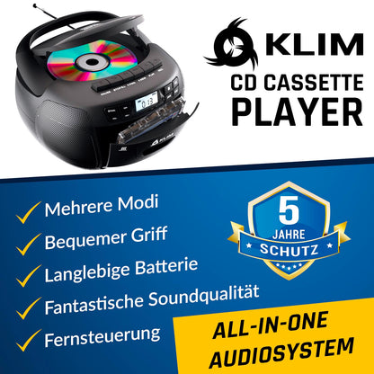 KLIM Boombox CD-Player mit Kassette, Radio, USB & Bluetooth