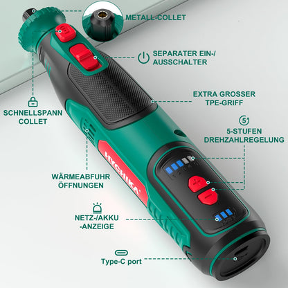 HYCHIKA Akku-Rotationswerkzeug 8V TX111 mit 145-teiligem Zubehör