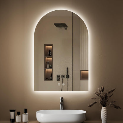 OUMUSU Badspiegel mit Beleuchtung Bogen 50x75 cm, beschlagfrei, rahmenlos, LED-Beleuchtung