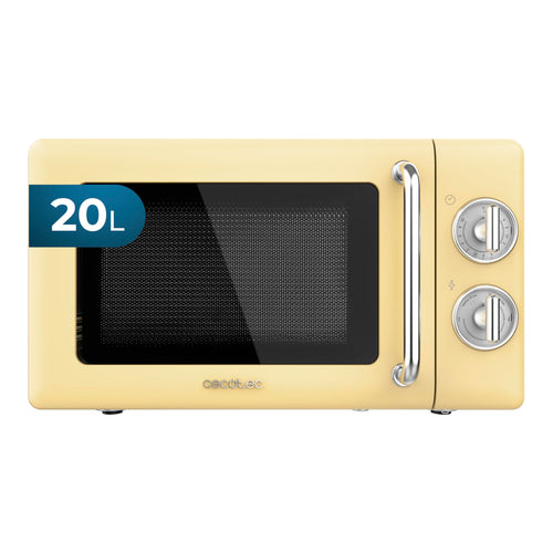 Cecotec Proclean 3010 Retro Mechanische Mikrowelle - Gelb 20L. Gelbe 20L Mikrowelle mit mechanischer Steuerung. Zum Erwärmen und Auftauen von Lebensmitteln.
