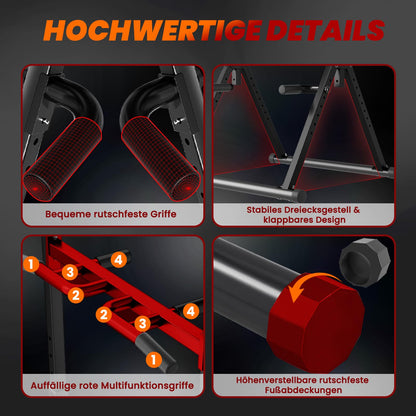 WATBKHE Power Tower Dip Station Faltbar – Schwarz/Rot