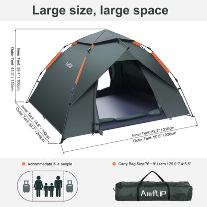 Amflip Pop Up Kuppelzelt Campingzelt - 2 Mann 4 Jahreszeiten