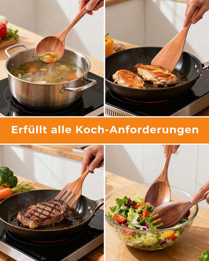 Mooues Kochbesteck-Set aus natürlichem Teakholz, 10-teilig