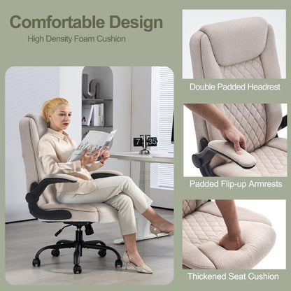 CASTLOVE Ergonomischer Chefsessel - Beige Stoff, klappbar
