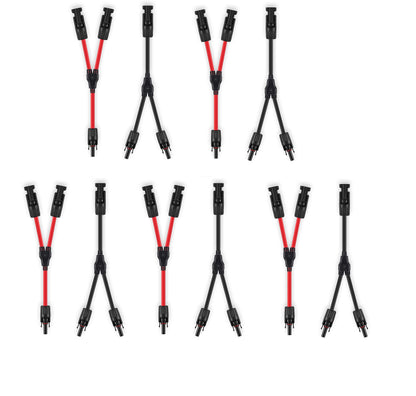 GENORTH Solarkabel Y-Verteiler 6 mm², 5 Paar, 40 A, 1000 V DC in Rot und Schwarz