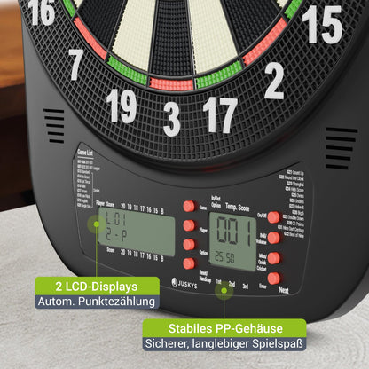 Juskys Elektronische Dartscheibe mit LCD-Display und 32 Spielen
