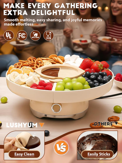 LUSHYUM Schokoladenfondue Set elektrisch 800 ml mit Servierschale