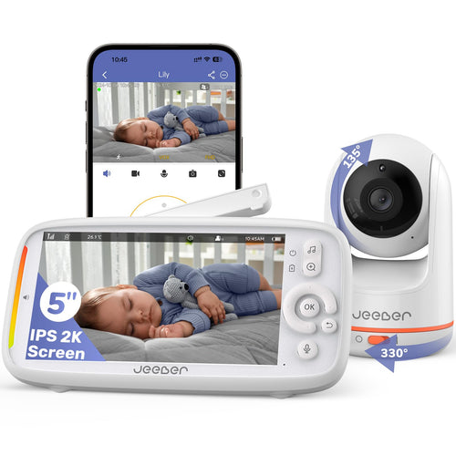 jeeber VB805Pro Babyphone mit Kamera 2K, 5 Zoll WLAN Nachtsicht, 360 Grad drehbar mit Monitor