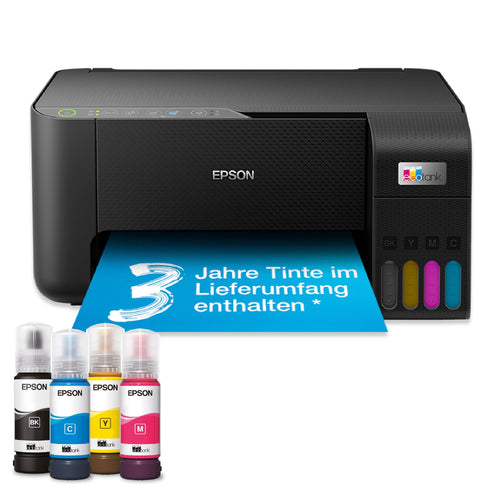 Epson EcoTank ET-2862 – A4 Multifunktions-WLAN-Tintentankdrucker. Schwarzer Kompakt-Multifunktionsdrucker mit Tintentanksystem.