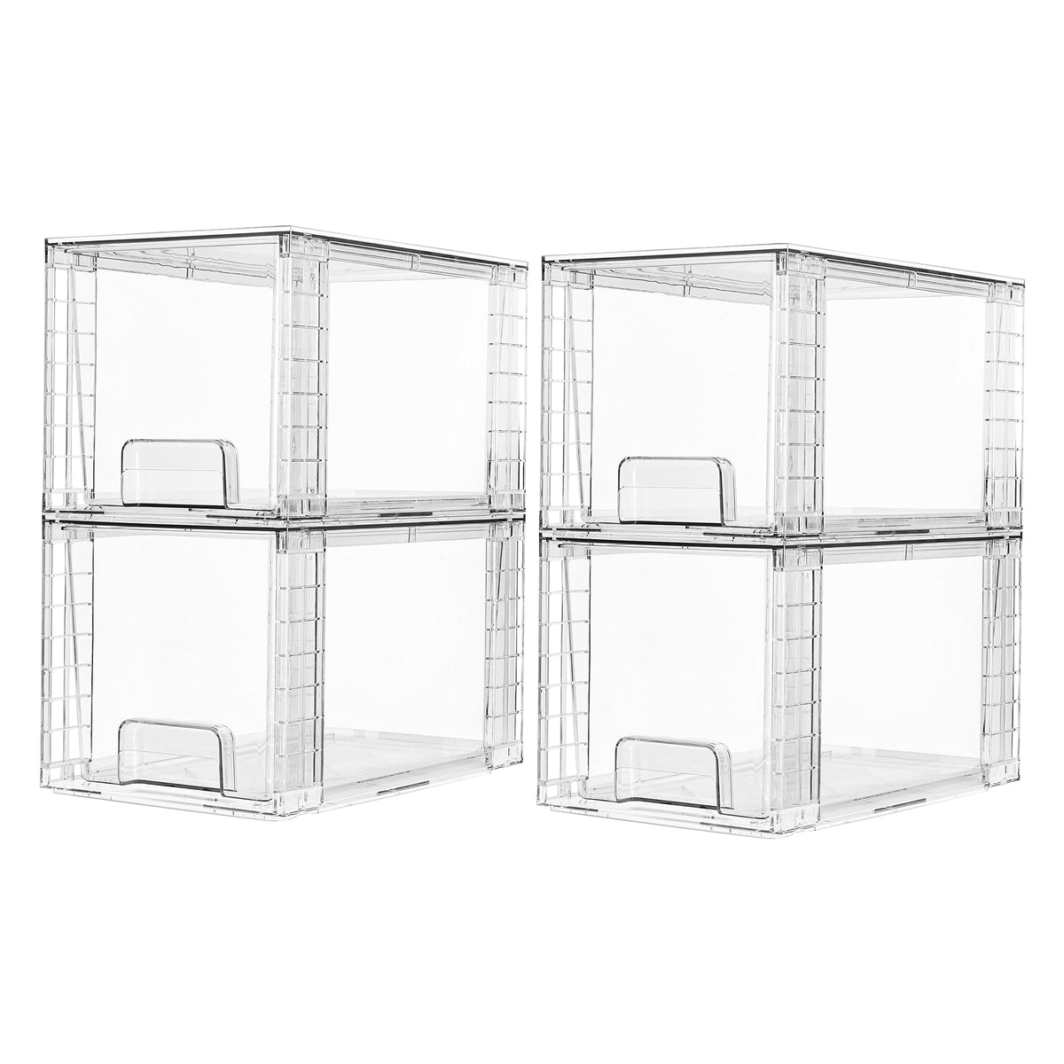 Vtopmart Aufbewahrungsschubladen 4er-Set, stapelbar und transparent, klares PET mit Griffen