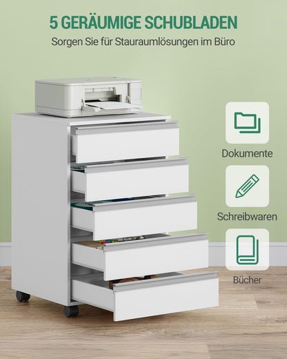 Hzuaneri Rollcontainer FC55503X, Aktenschrank mit 5 Schubladen, weiss