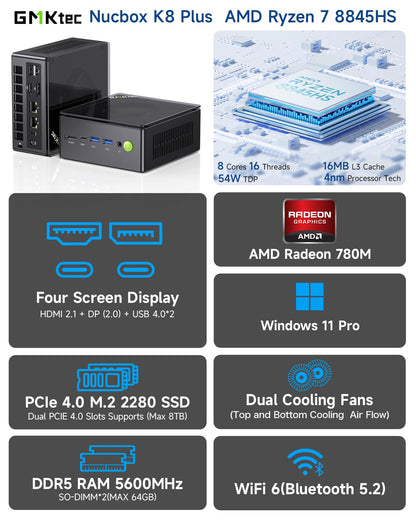 GMKtec K8 Plus Gaming Mini PC - Ryzen 7 8845HS 32GB/1TB